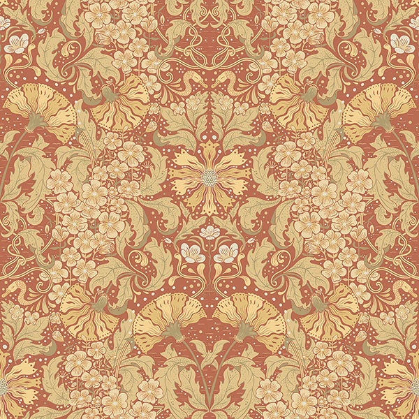 Purchase sample of 4080-83114 Ingrid, Ojvind Rust Floral Ogee Cinnibar Maize by A-Street Prints Wallpaper