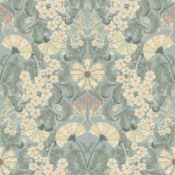 Purchase sample of 4080-83115 Ingrid, Ojvind Light Blue Floral Ogee Blue Cream by A-Street Prints Wallpaper