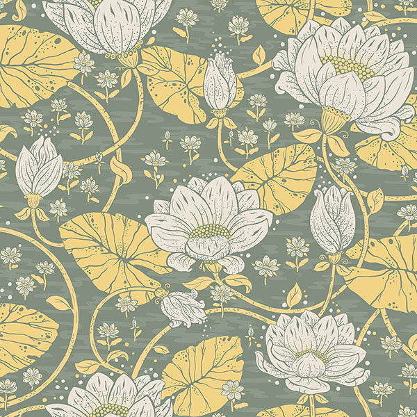 Purchase sample of 4080-83120 Ingrid, Eva Yellow Lotus Dreams Green Apricot by A-Street Prints Wallpaper