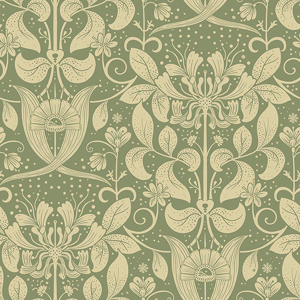 Purchase sample of 4080-83126 Ingrid, Berit Green Floral Crest Green Butter by A-Street Prints Wallpaper