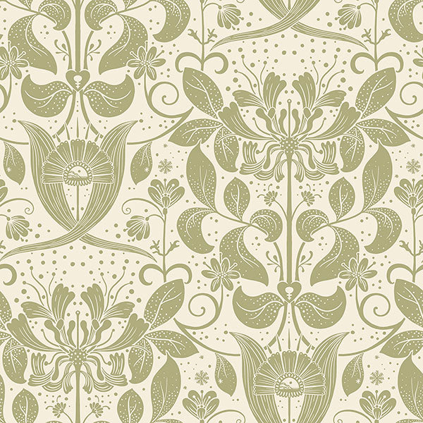Purchase sample of 4080-83127 Ingrid, Berit Olive Floral Crest Cream Olive by A-Street Prints Wallpaper