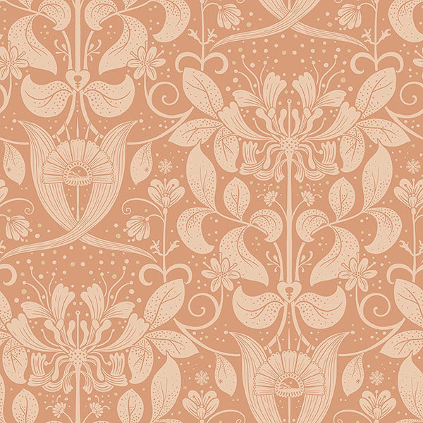 Purchase sample of 4080-83128 Ingrid, Berit Coral Floral Crest Coral by A-Street Prints Wallpaper