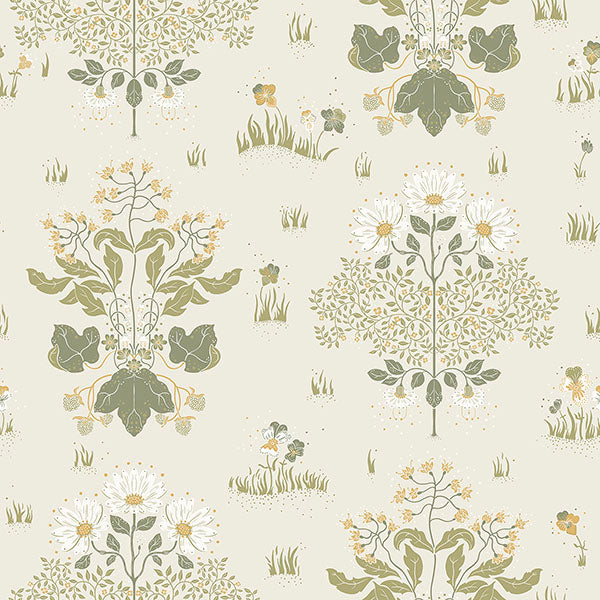 Purchase sample of 4080-83133 Ingrid, Elda Olive Delicate Daises Cream Green Gold by A-Street Prints Wallpaper