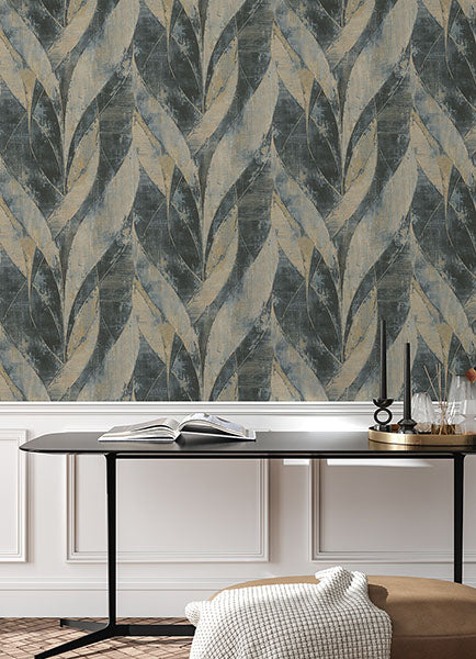 Purchase 4096-520064 Advantage Wallpaper, Blake Denim Leaf - Concrete1