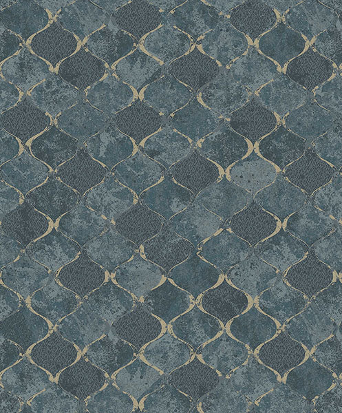 Purchase 4105-86607 A-Street Wallpaper, Pilak Blue Ogee Tile - Lumina