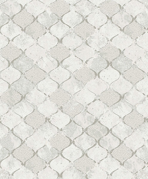 Purchase 4105-86608 A-Street Wallpaper, Pilak Silver Ogee Tile - Lumina