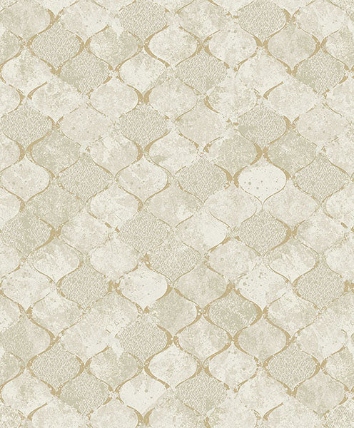 Purchase 4105-86609 A-Street Wallpaper, Pilak Gold Ogee Tile - Lumina