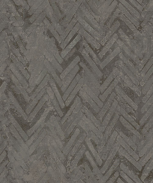 Purchase 4105-86611 A-Street Wallpaper, Amesemi Dark Grey Distressed Herringbone - Lumina