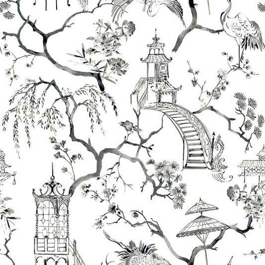 Purchase 4120-26809 A-Street Wallpaper, Serena Charcoal Chinoiserie - Middleton