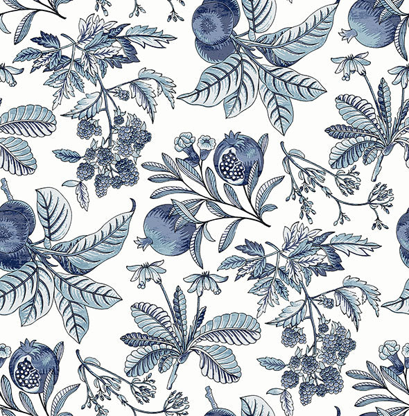 Purchase 4120-26811 A-Street Wallpaper, Cecilia Blue Fruit - Middleton