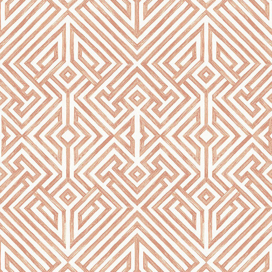 Purchase 4120-26848 A-Street Wallpaper, Lyon Coral Geometric Key - Middleton