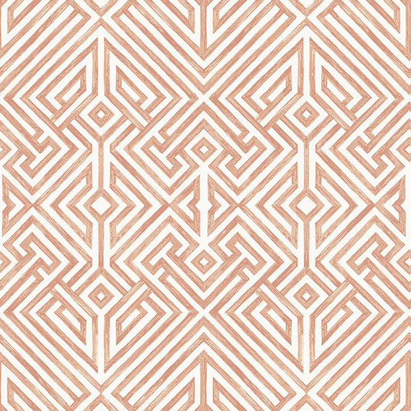 Purchase 4120-26848 A-Street Wallpaper, Lyon Coral Geometric Key - Middleton