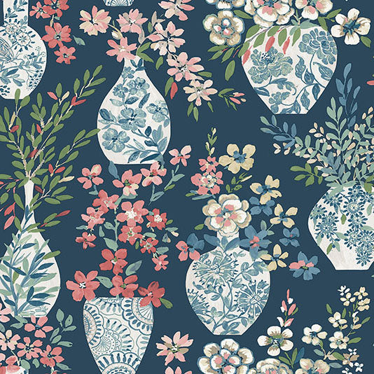 Purchase 4120-72001 A-Street Wallpaper, Harper Teal Floral Vase - Middleton