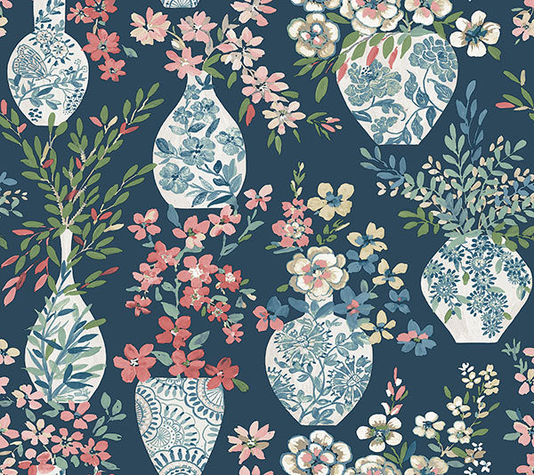 Purchase 4120-72001 A-Street Wallpaper, Harper Teal Floral Vase - Middleton