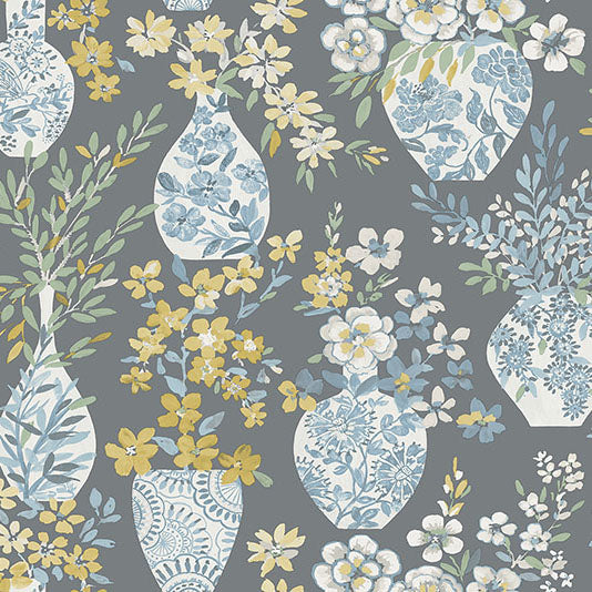 Purchase 4120-72003 A-Street Wallpaper, Harper Grey Floral Vase - Middleton