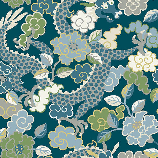 Purchase 4120-72008 A-Street Wallpaper, Yanci Teal Dragon - Middleton