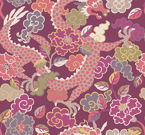 Purchase 4120-72009 A-Street Wallpaper, Yanci Plum Dragon - Middleton