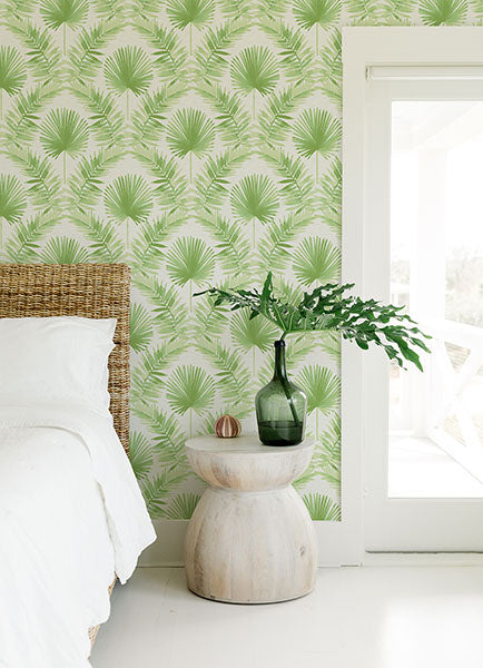 Purchase 4121-26911 A-Street Wallpaper, Calla Green Painted Palm Wallpaper - Mylos1