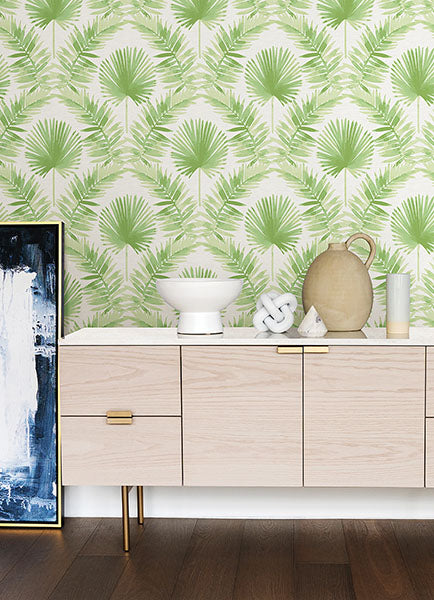 Purchase 4121-26911 A-Street Wallpaper, Calla Green Painted Palm Wallpaper - Mylos12