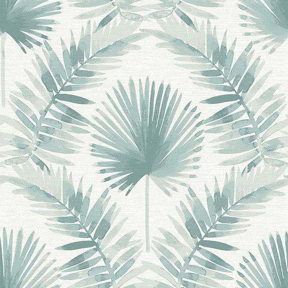 Purchase 4121-26912 A-Street Wallpaper, Calla Teal Painted Palm Wallpaper - Mylos