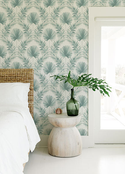 Purchase 4121-26912 A-Street Wallpaper, Calla Teal Painted Palm Wallpaper - Mylos1