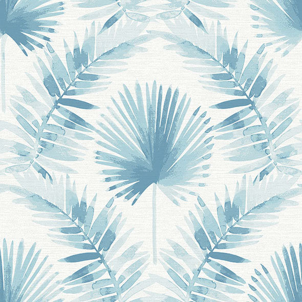 Purchase 4121-26916 A-Street Wallpaper, Calla Blue Painted Palm Wallpaper - Mylos