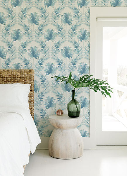 Purchase 4121-26916 A-Street Wallpaper, Calla Blue Painted Palm Wallpaper - Mylos1