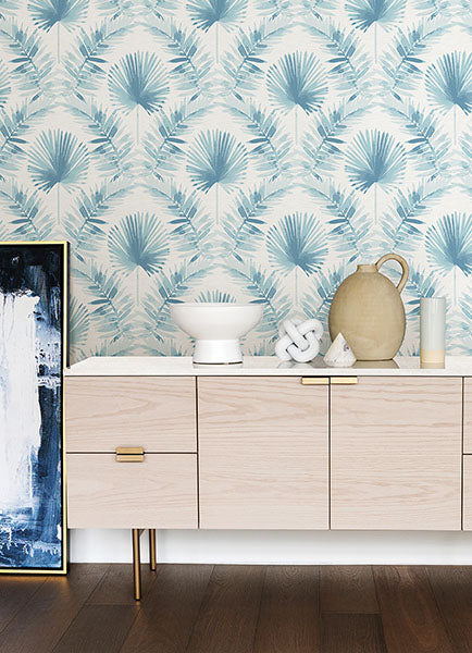 Purchase 4121-26916 A-Street Wallpaper, Calla Blue Painted Palm Wallpaper - Mylos12