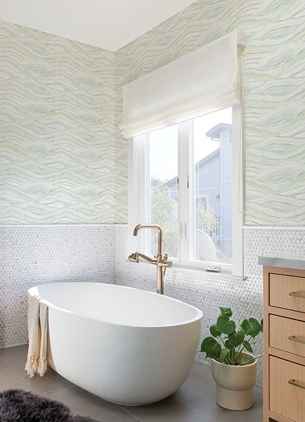 Purchase 4121-26924 A-Street Wallpaper, Dorea Sea Green Striated Waves Wallpaper - Mylos1