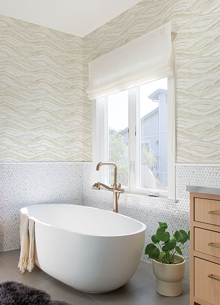 Purchase 4121-26926 A-Street Wallpaper, Dorea Champagne Striated Waves Wallpaper - Mylos1