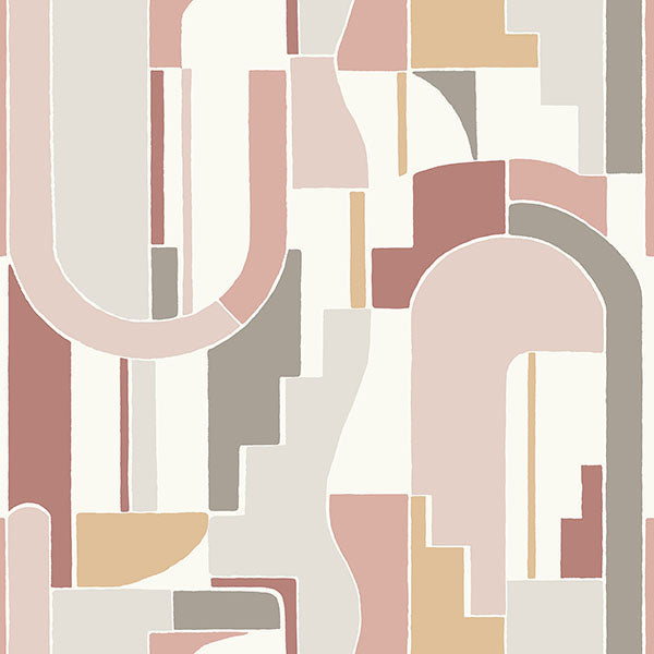 Purchase 4121-72201 A-Street Wallpaper, Odele Blush Geometric Archways Wallpaper - Mylos