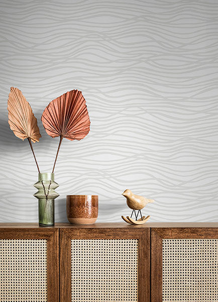 Purchase 4121-72206 A-Street Wallpaper, Galyn White Pearlescent Wave Wallpaper - Mylos1