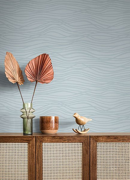 Purchase 4121-72207 A-Street Wallpaper, Galyn Sky Blue Pearlescent Wave Wallpaper - Mylos1