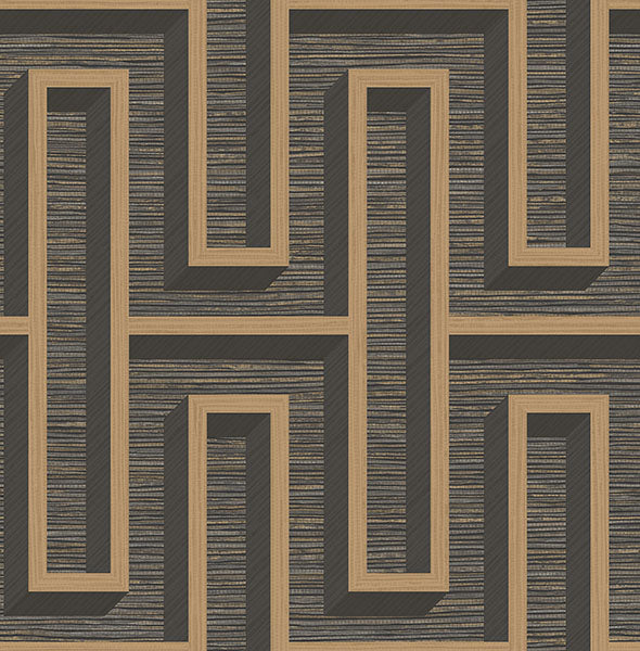 Purchase 4125-26722 Advantage Wallpaper, Henley Black Geometric Grasscloth - Fusion