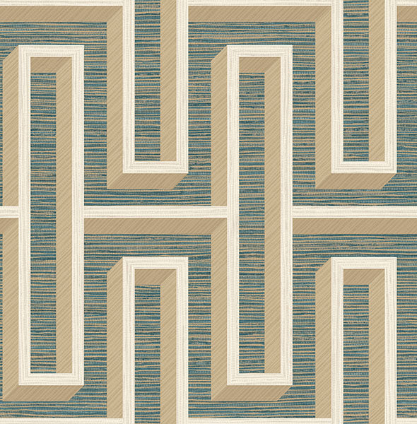 Purchase 4125-26723 Advantage Wallpaper, Henley Teal Geometric Grasscloth - Fusion