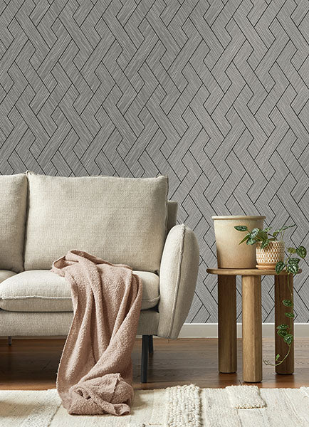 Purchase 4125-26729 Advantage Wallpaper, Ember Grey Geometric Basketweave - Fusion12