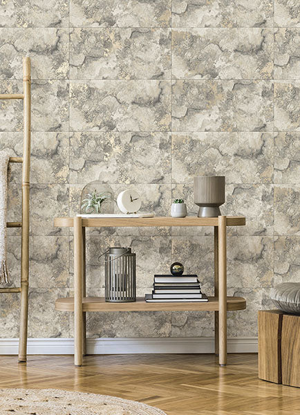 Purchase 4125-26731 Advantage Wallpaper, Aria Light Grey Marbled Tile - Fusion1