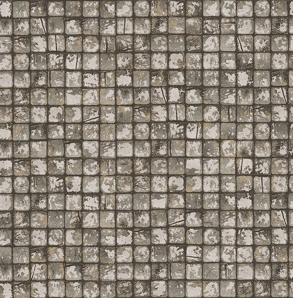 Purchase 4125-26756 Advantage Wallpaper, Kingsley Grey Tiled - Fusion