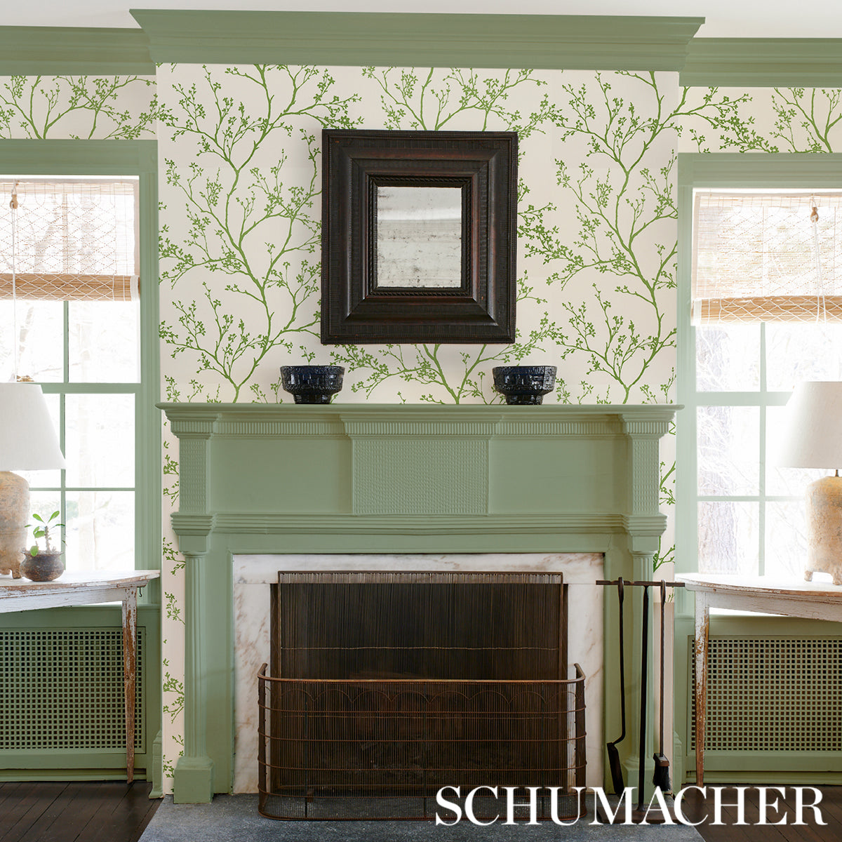 Purchase 5003345 | Twiggy, Green - Schumacher Wallpaper