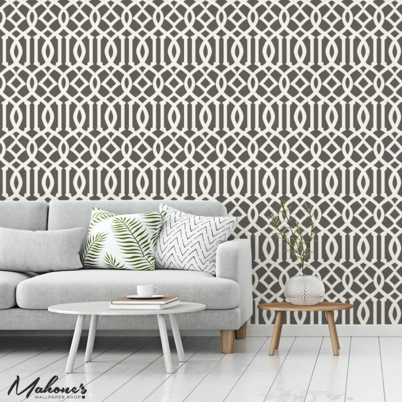 5003361 | Imperial Trellis, Charcoal - Schumacher Wallpaper