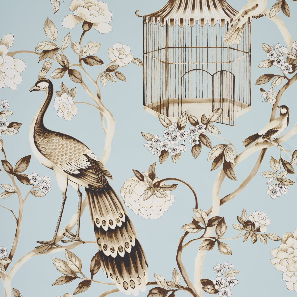 Find 5004080 Oiseaux Et Fleurs Mineral by Schumacher Wallpaper
