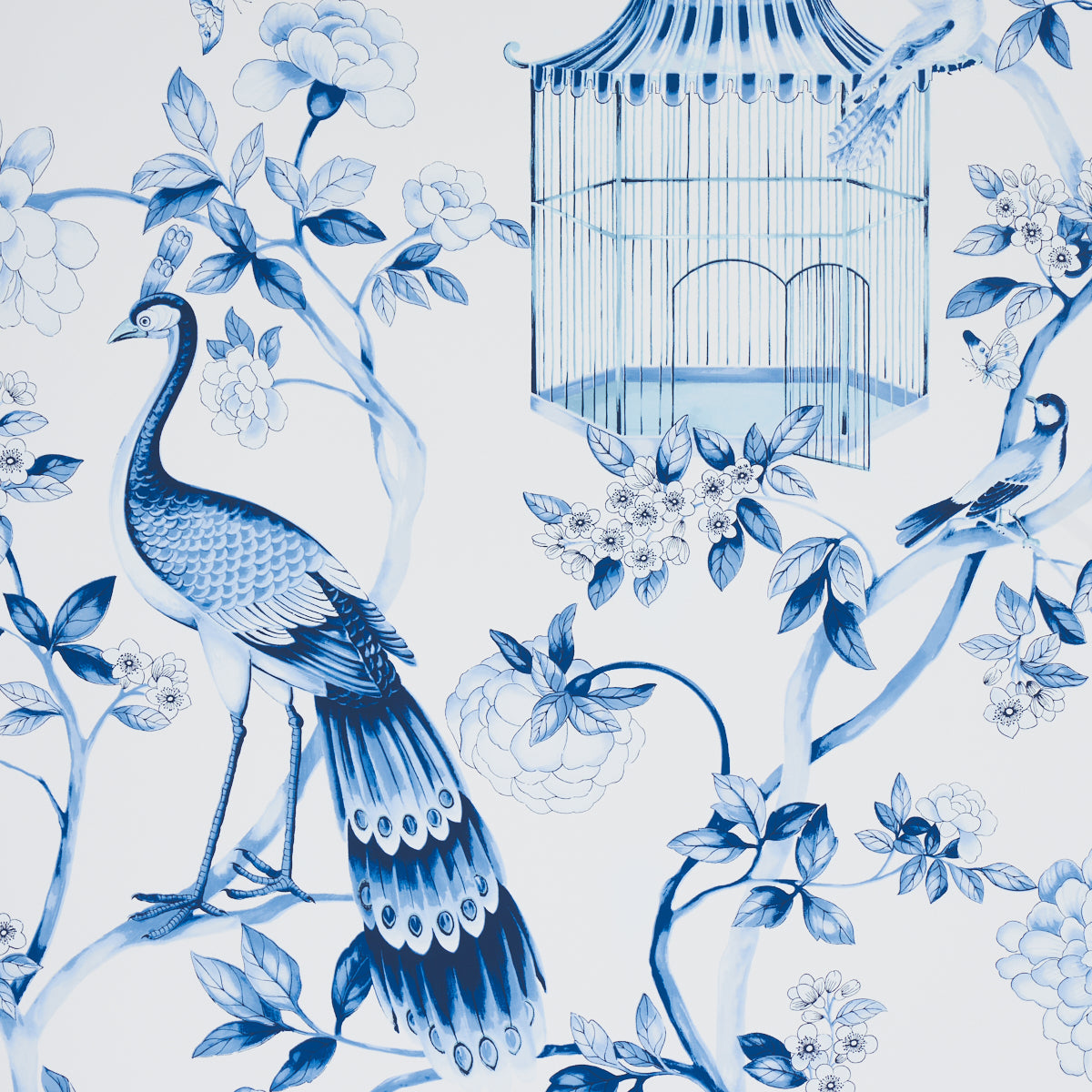 Search 5004081 Oiseaux Et Fleurs Porcelain by Schumacher Wallpaper