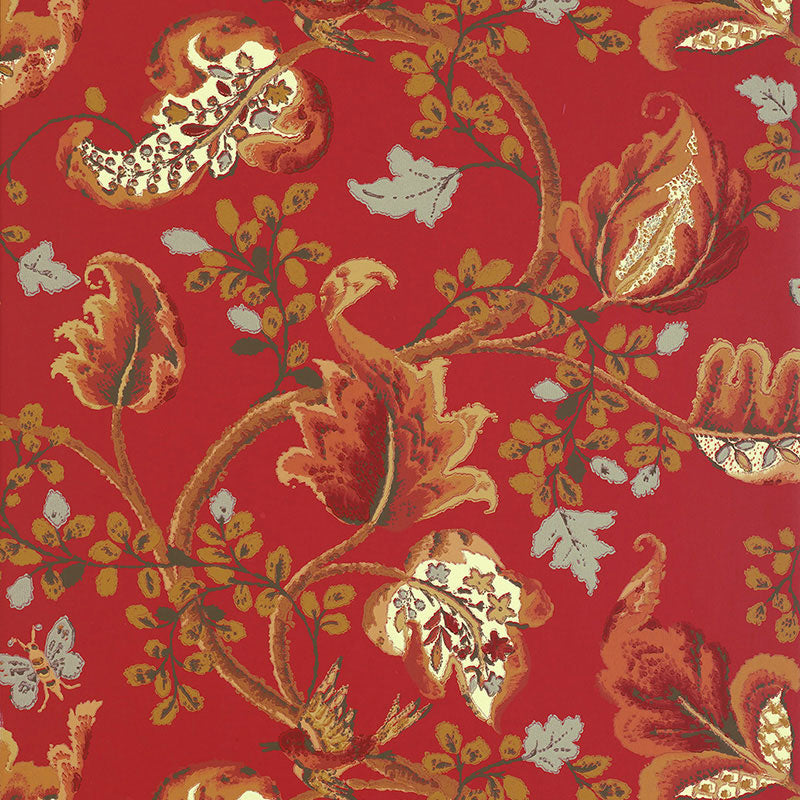 Buy 5004102 Fox Hollow Tomato And Brass by Schumacher Wallpaper