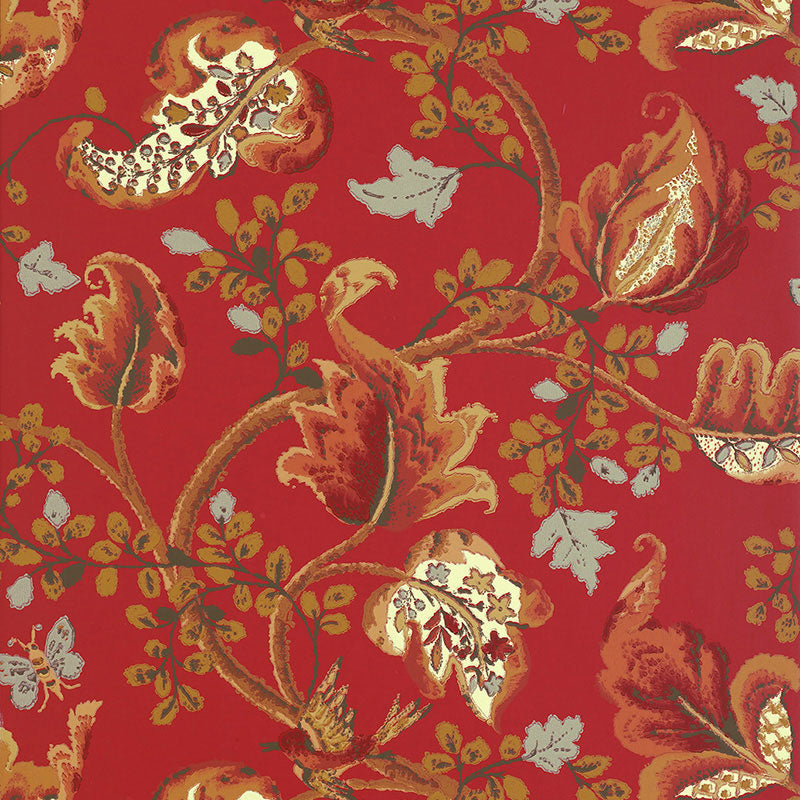 Buy 5004102 Fox Hollow Tomato And Brass by Schumacher Wallpaper