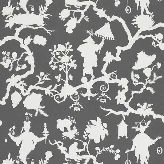 View 5005151 Shantung Silhouette Print Smoke by Schumacher Wallpaper