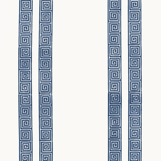 Order 5005361 Greek Key Stripe Navy by Schumacher Wallpaper