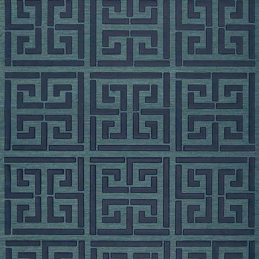 Find 5005691 Greek Key Sisal Peacock by Schumacher Wallpaper