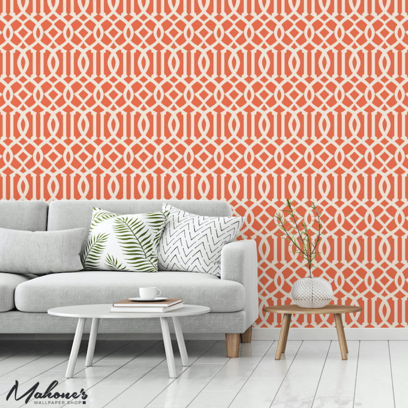 5005800 | Imperial Trellis Ii, Ivory / Mandarin - Schumacher Wallpaper