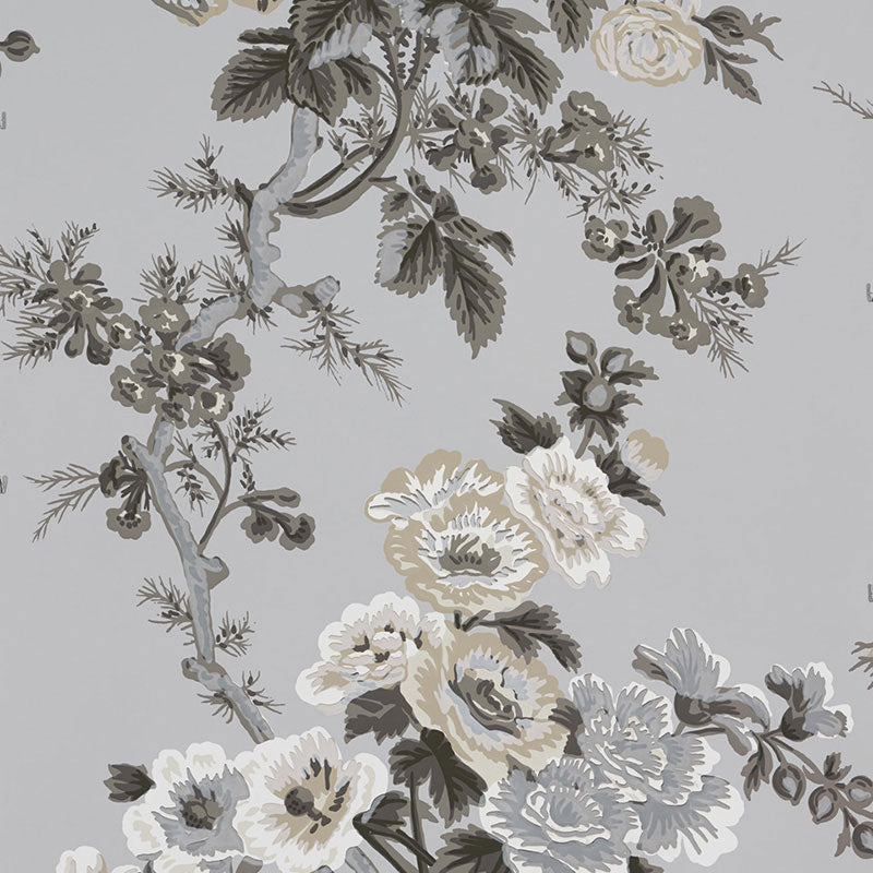 Purchase 5006923 Pyne Hollyhock Grisaille by Schumacher Wallpaper