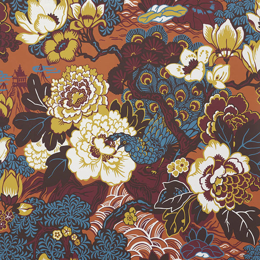 Find 5006992 Shanghai Peacock Cinnabar by Schumacher Wallpaper